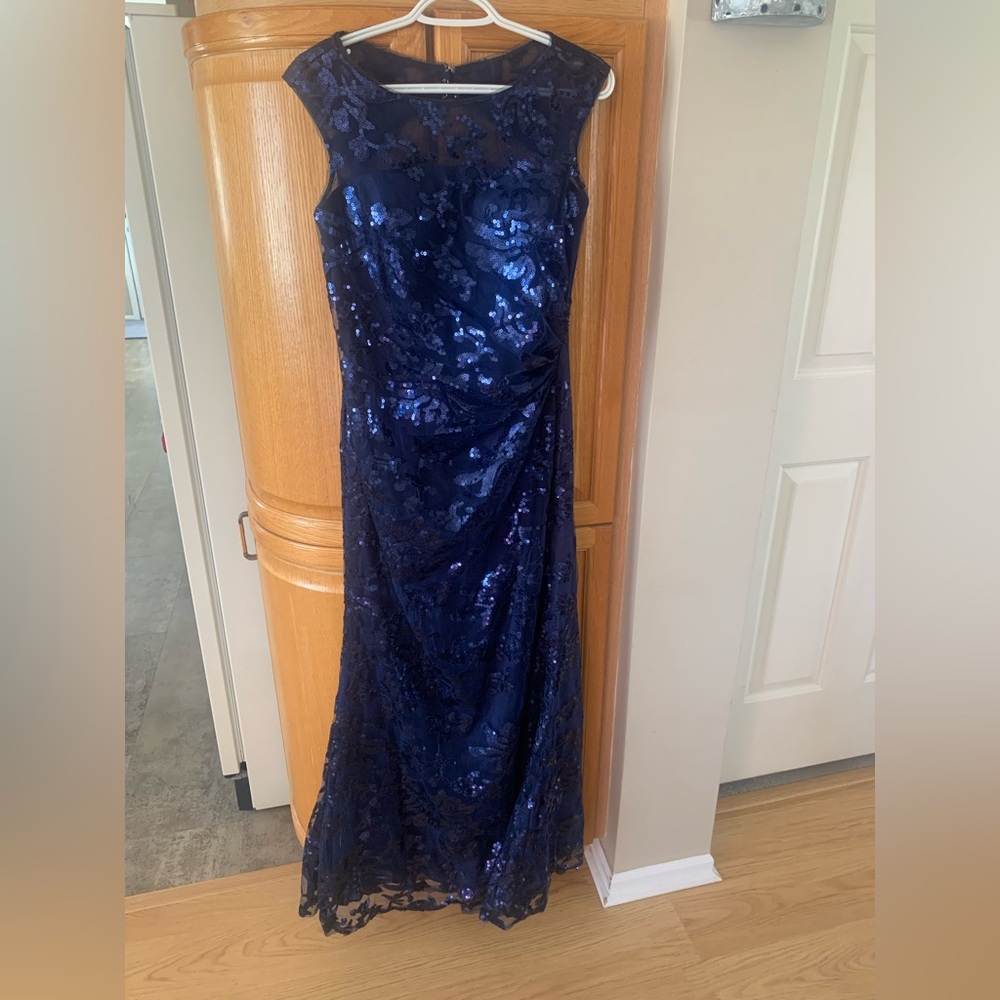 Blue Sequin Maxi Gown for Wedding Guest